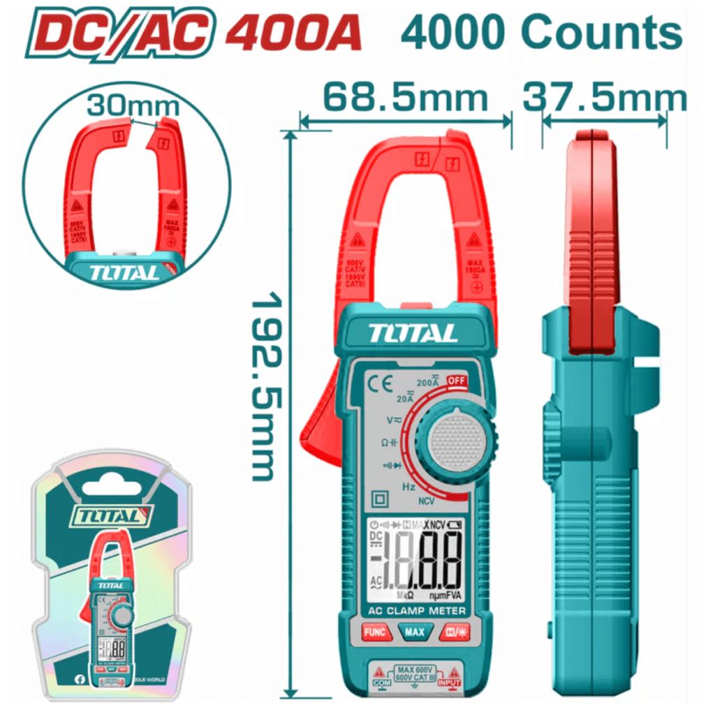 PINZA AMPERIMETRICA DC/AC 400A 4000 CONTEOS A:30MM INDUSTRIAL TOTAL- TMT762002