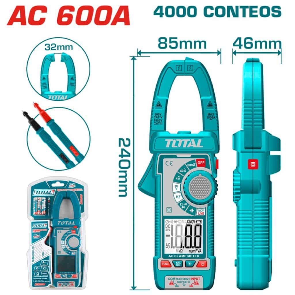 PINZA AMPERIMETRICA AC 600 A 4000 CONTEOS A:32MM INDUSTRIAL TOTAL- TMT766001