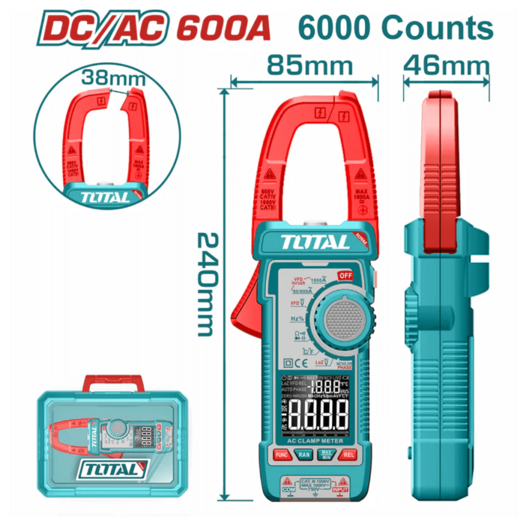 PINZA AMPERIMETRICA DC/AC 600A 6000 CONTEOS A:38MM MALETIN INDUSTRIAL – TMT766002