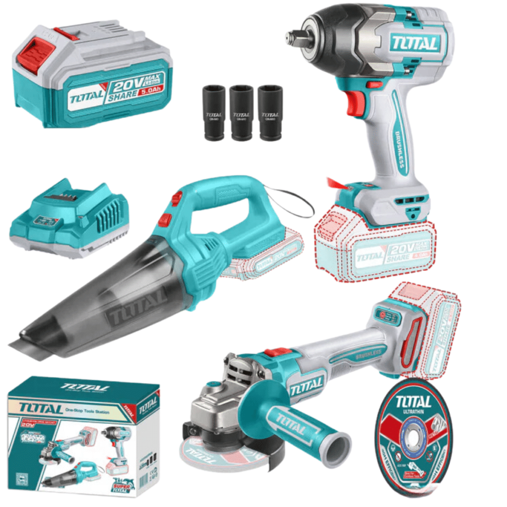 COMBO 3 EN 1 LLAVE DE IMPACTO 850NM + ASPIRADORA + AMOLADORA 4.5″ 2X5.0AH INDUSTRIAL – TOSLI240789