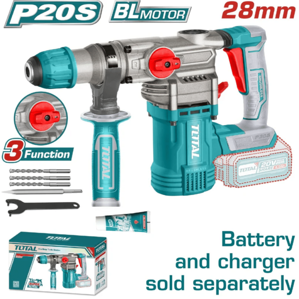 ROTOMARTILLO SDS+ 28MM  20V 4.5J 0-4400BPM BRUSHLESS 3FUNC INDUSTRIAL TOTAL  – TRHLI20288