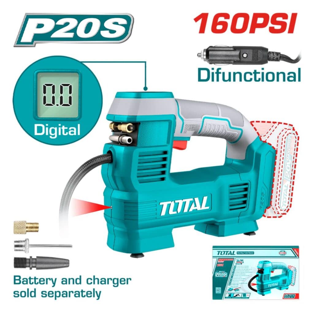 MINI COMPRESORA PARA AUTO 20V LI-ION P20S 160PSI 35L/MIN DIGITAL – TACLI2012