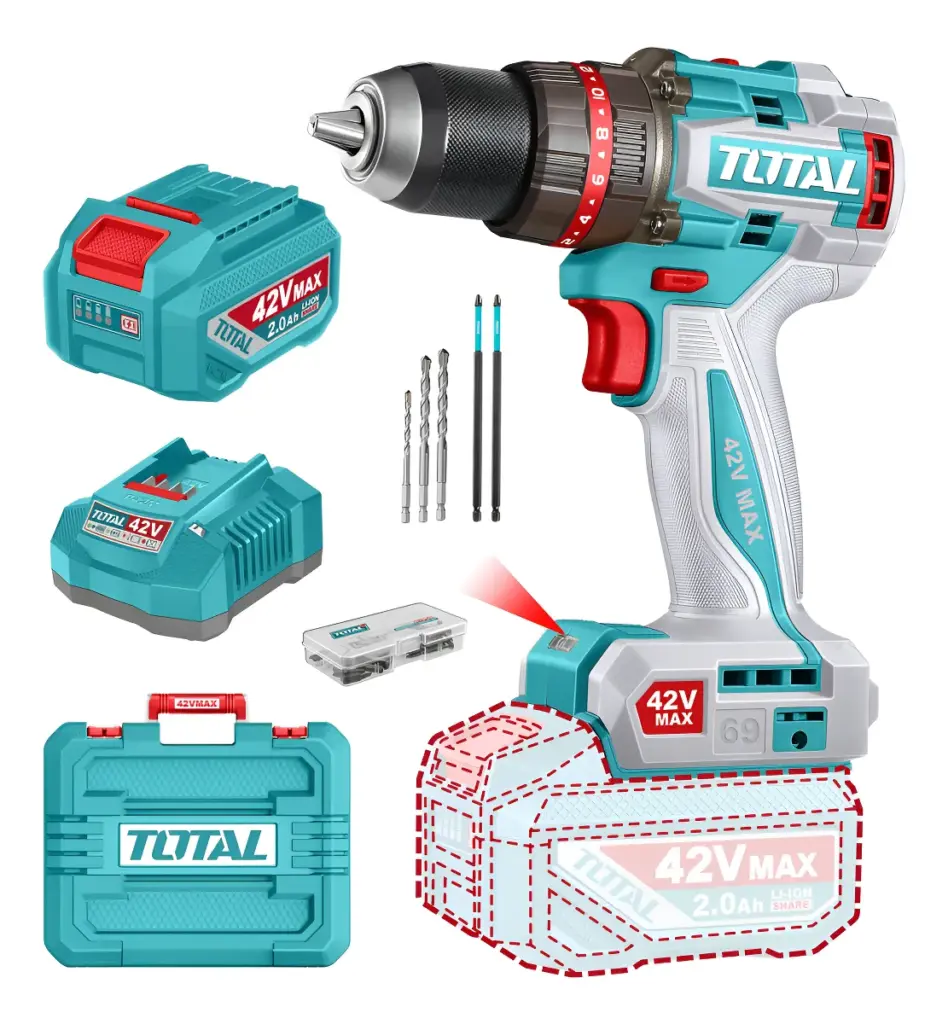 TALADRO PERCUTOR 42V 69NM 13MM 1X2.0AH BRUSHLESS +ACC MALETIN INDUST – TIDLI426981