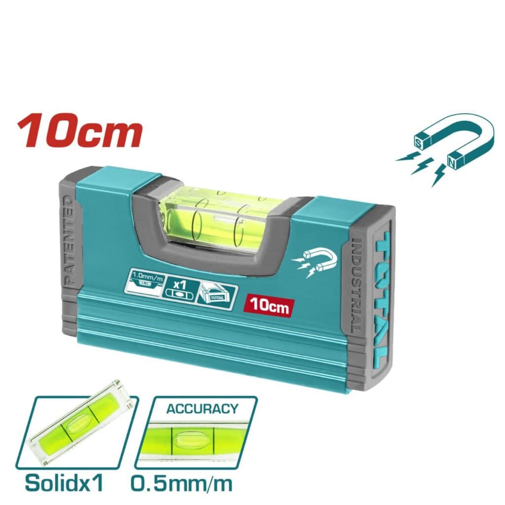 NIVEL DE BURBUJA DE MANO 10CM B:1 ALUMINIO 1.5MM PRES:0.5MM MAGNETICO INDUSTRIAL – TMT20105M