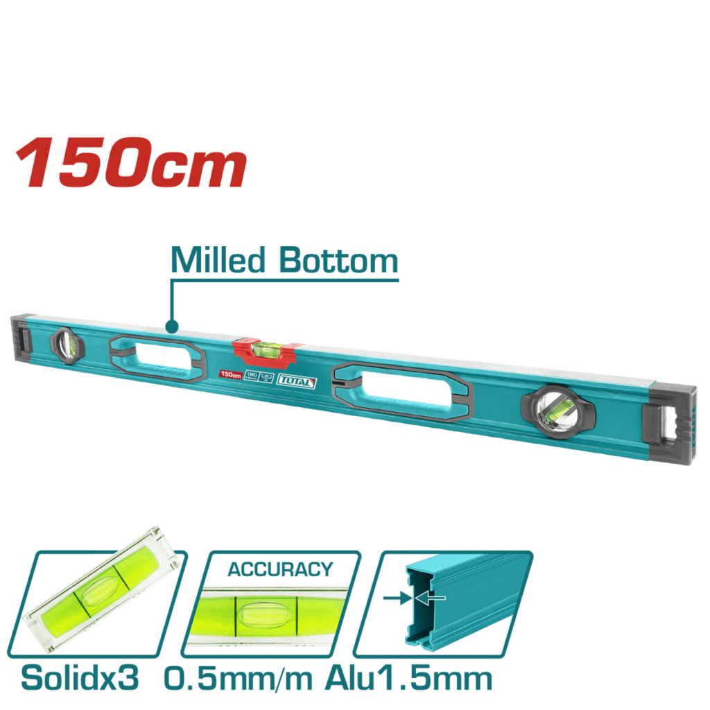 NIVEL DE BURBUJA 150CM B:3 ALUMINIO 1.5MM PRES:0.5MM SOCKET-V INDUSTRIAL – TMT215028