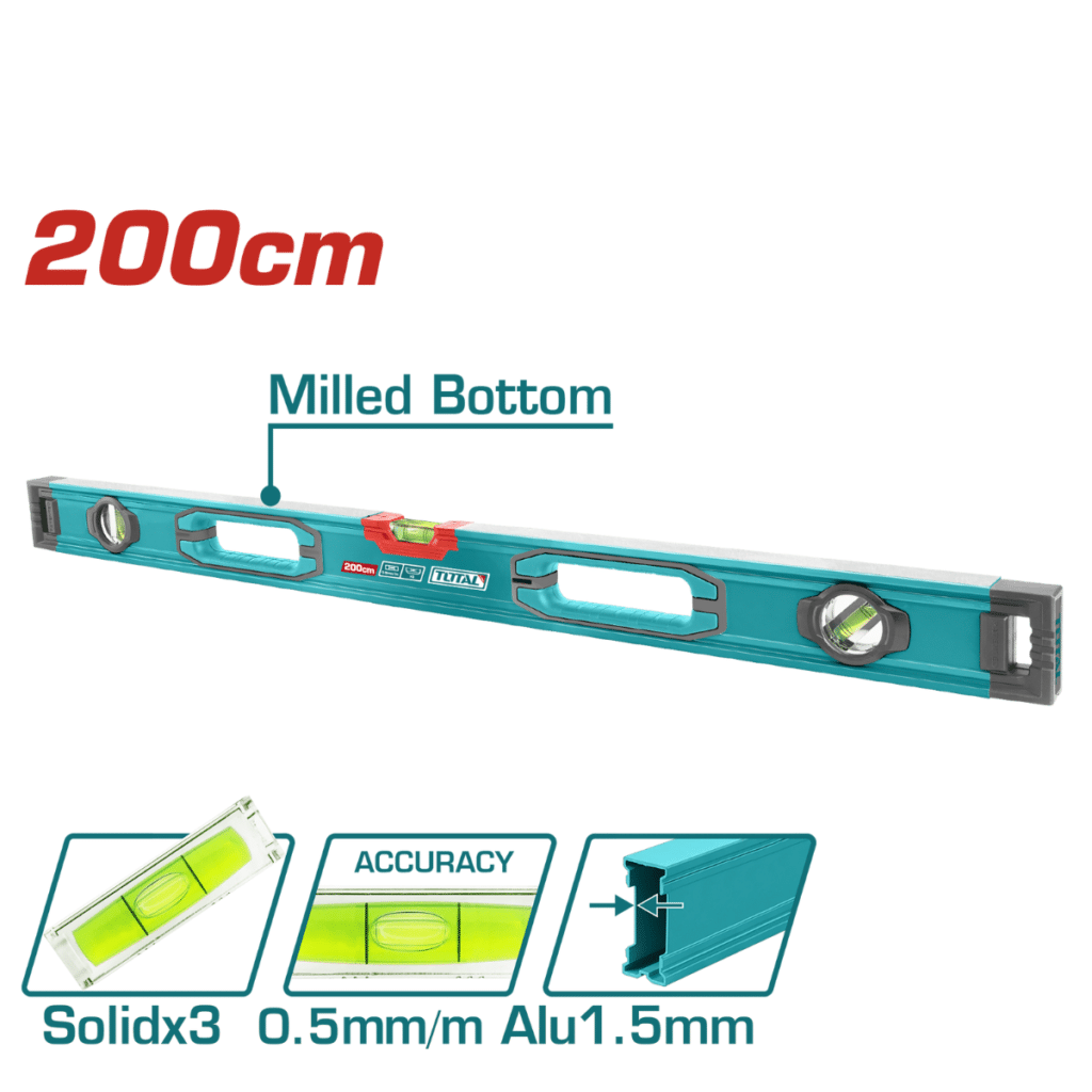 NIVEL DE BURBUJA 200CM B:3 ALUMINIO 1.5MM PRES:0.5MM SOCKET-V INDUSTRIAL  – TMT220028