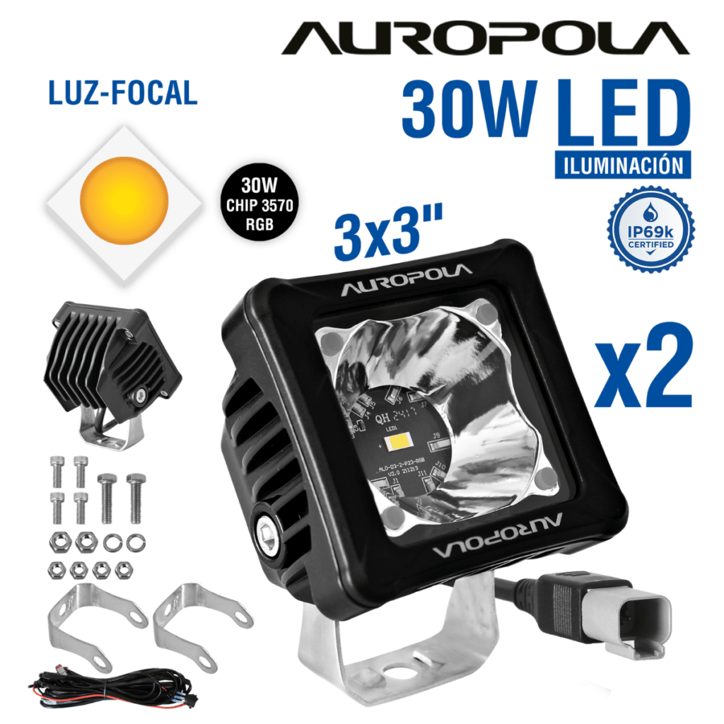 LUZ DE TRABAJO FOCAL 3X3 PULG 30W CHIP 3570 RGB – D3T2-P23Q
