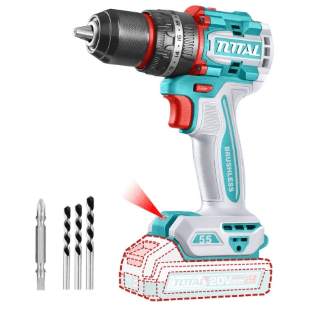 TALADRO PERCUTOR COMPACTO 55NM LI-ION 20V 13MM BRUSHLESS INDUSTRIAL  TOTAL- TIDLI205581