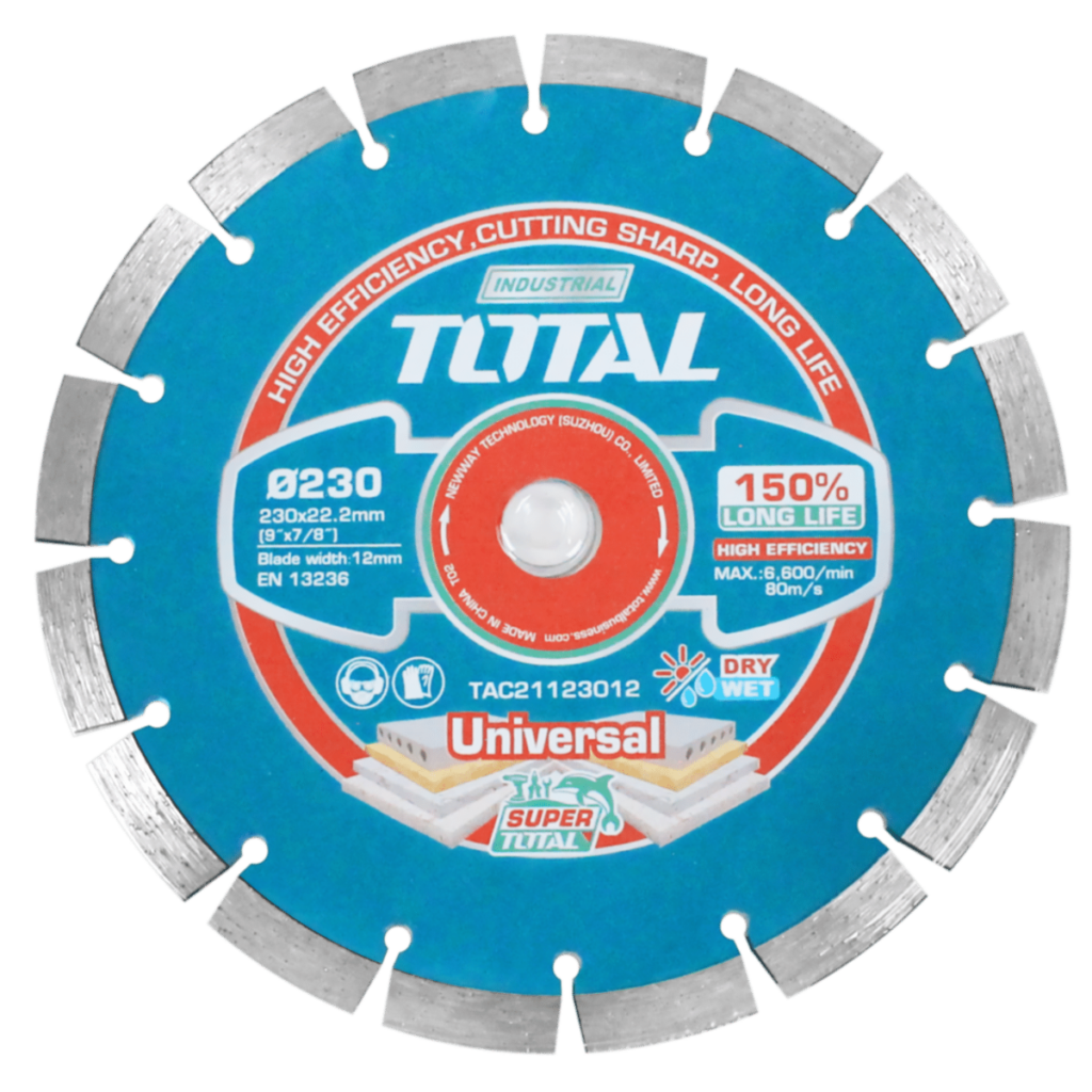 DISCO DIAMANTADO SEGMENTADO 9″ 12MM HUMEDO SECO INDUSTRIAL  TOTAL- TAC21123012
