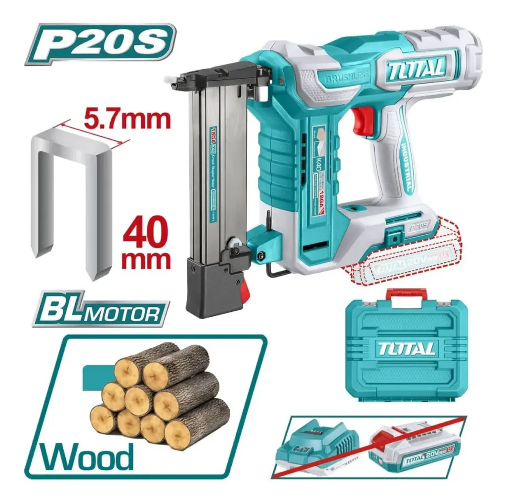 CLAVADORA DE GRAPAS 20V K10-K40 3G/S +100GRAPAS BRUSHLESS + MALETIN – TCSNLI6005