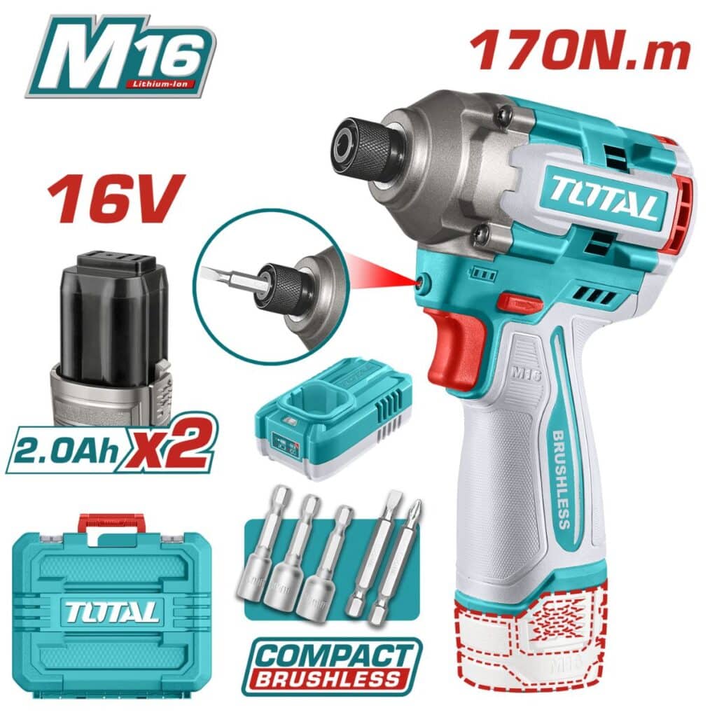 ATORNILLADOR DE IMPACTO 16V 0-2700RPM 0-3500BPM 170NM 2X2.0AH – TIRLI16178