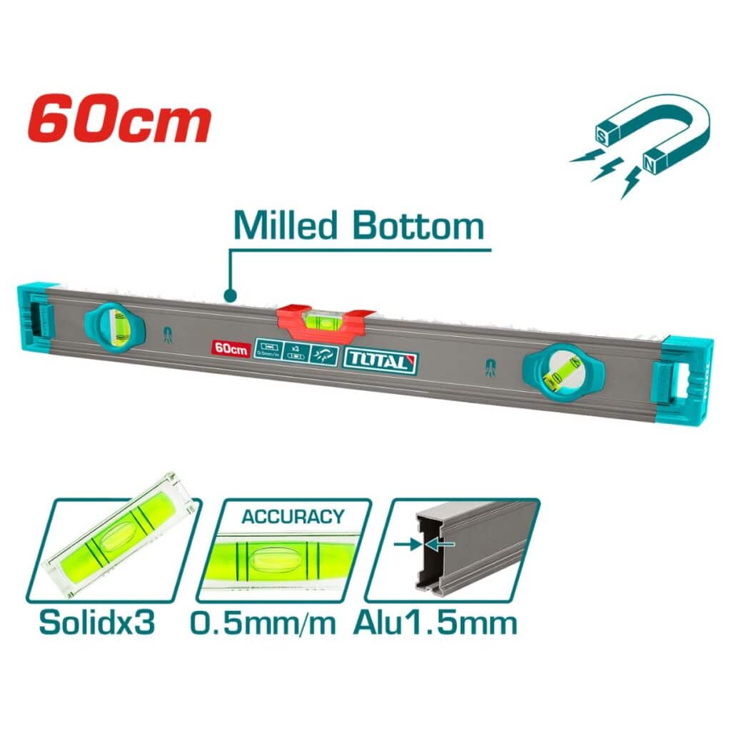 NIVEL DE BURBUJA 60CM B:3 ALUMINIO 1.5MM PRES:0.5MM SOCKET-V INDUSTRIAL – TMT26028