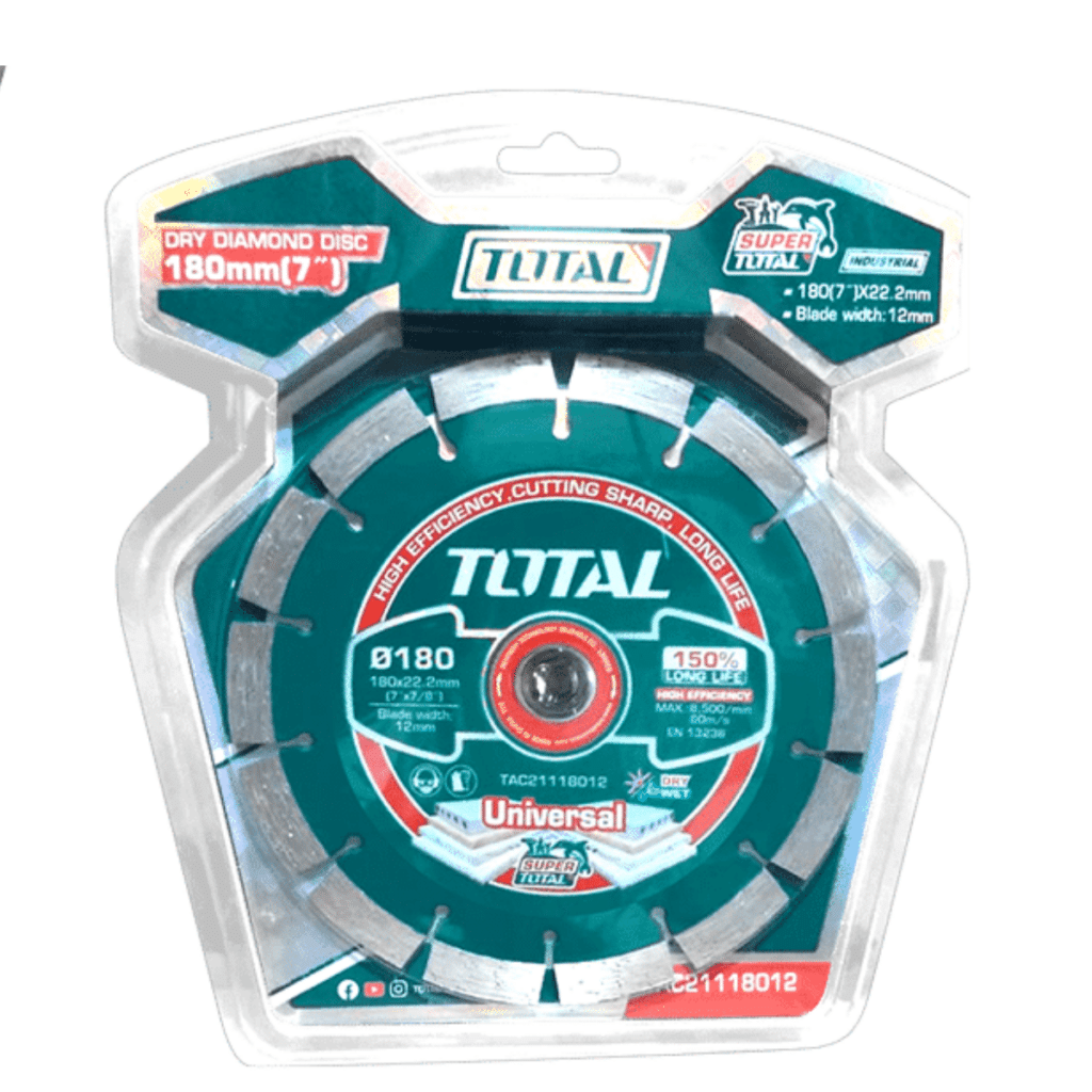 DISCO DIAMANTADO SEGMENTADO 7″ 180MMX22.2MM HOJA:12MM HUMEDO/SECO  TOTAL- TAC21118012