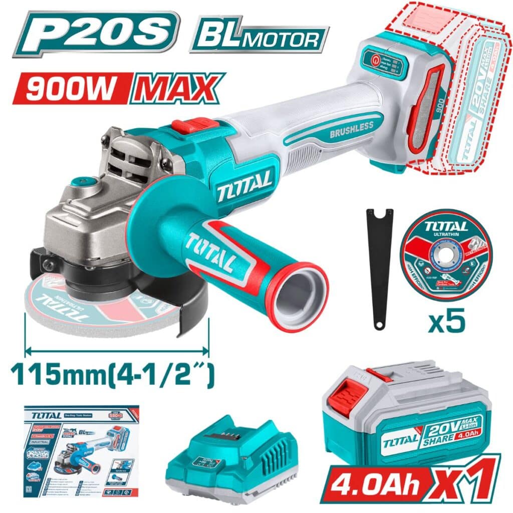 AMOLADORA 4.5″ 900W 20V BRUSHLESS 3000-9000RPM 115MM M14  1X4.0AH DISCO X5 TOTAL – TAGLI261521