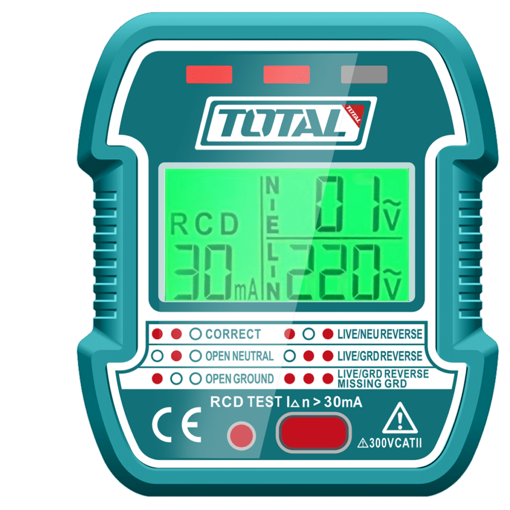 ROBADOR DE ELECTRICIDAD LCD AC 90-250V 45-65HZ RCD 30MA  TOTAL- TESST30011