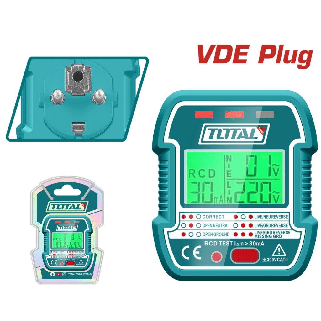 ROBADOR DE ELECTRICIDAD LCD AC 90-250V 45-65HZ RCD 30MA  TOTAL- TESST30011