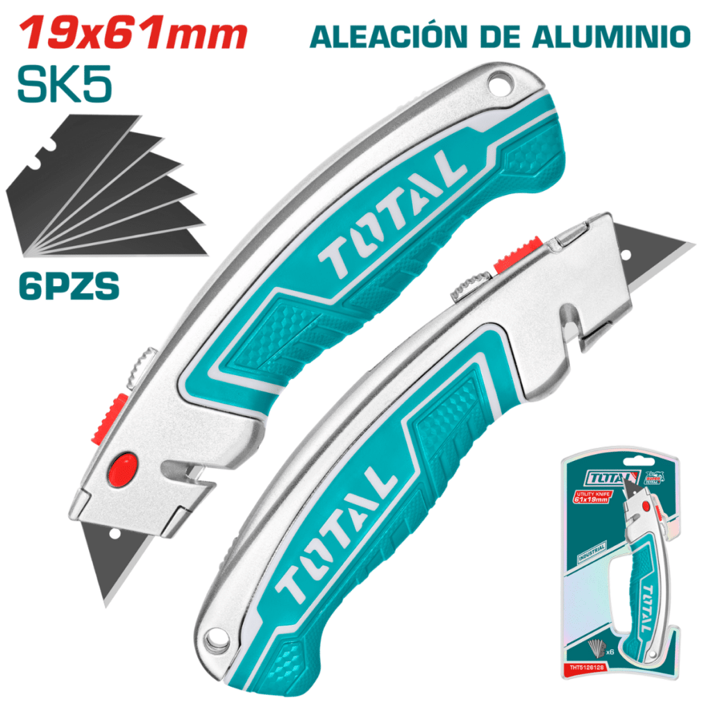 CUCHILLA UTILITARIA HOJA 61X19MM SK5 ALEACIÓN DE ALUMINIO INC:6 HOJAS  TOTAL- THT5126128