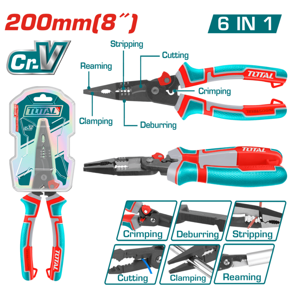 ALICATE DE COMBINACION 8» 200MM (6 EN 1) CR-V+TEFLON INDUSTRIAL  TOTAL- THTMF286