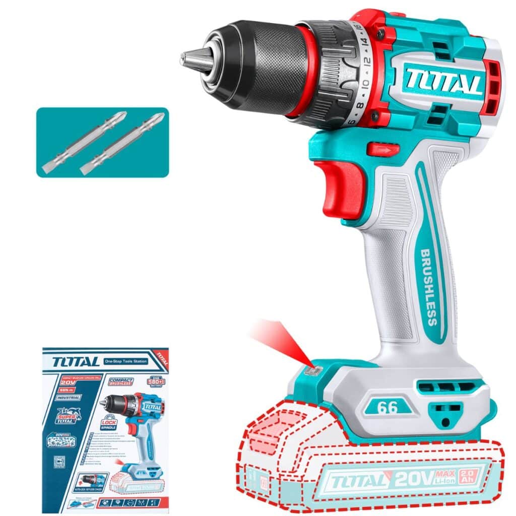 TALADRO COMPACTO 66NM BRUSHLESS 20V 13MM 22+1  INDUSTRIAL  TOTAL- TDLI206681