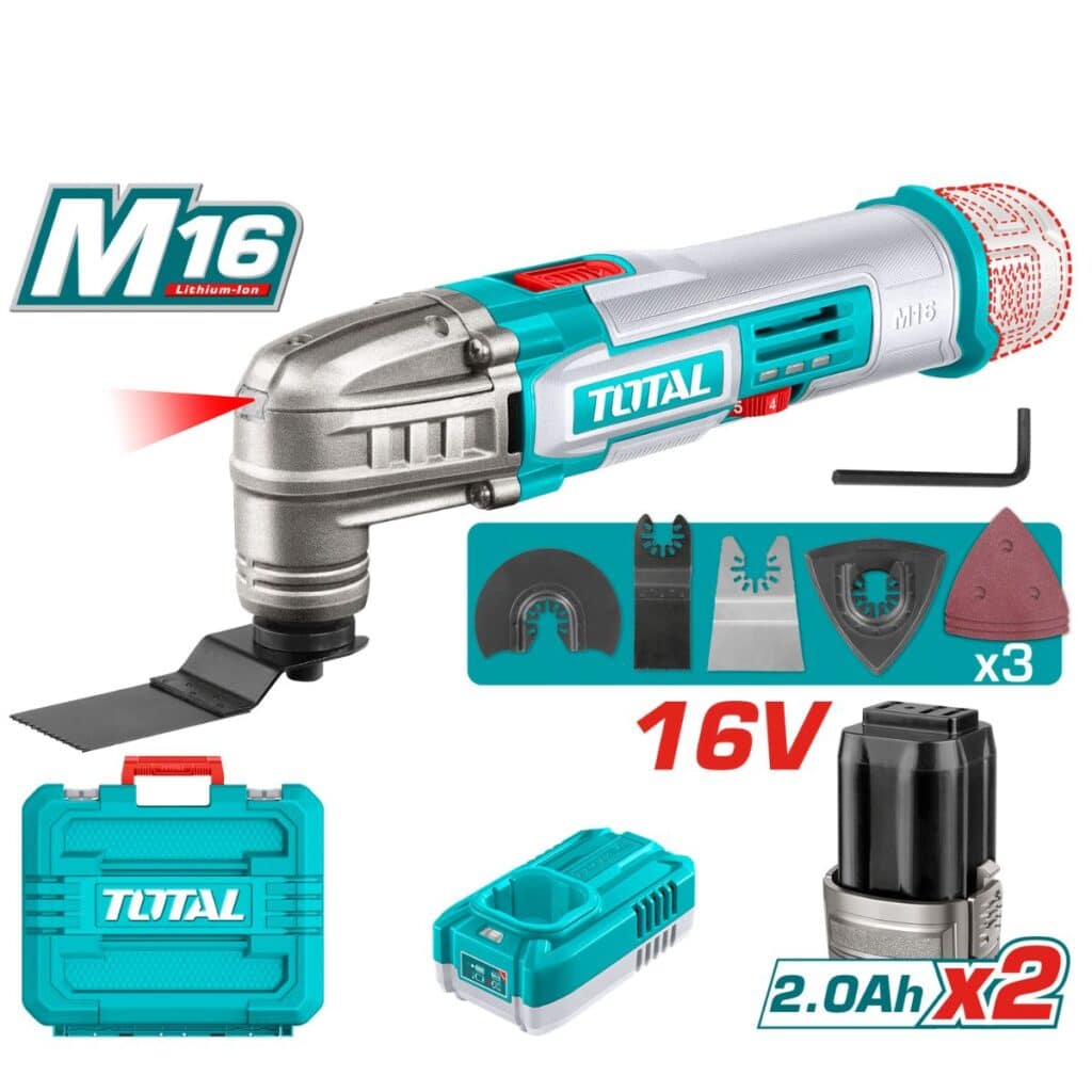 MULTIHERRAMIENTA 16V 20000RPM OSC:3.2 + ACCESORIOS 2X2.0 MALETIN INDU  TOTAL- TMLI16222