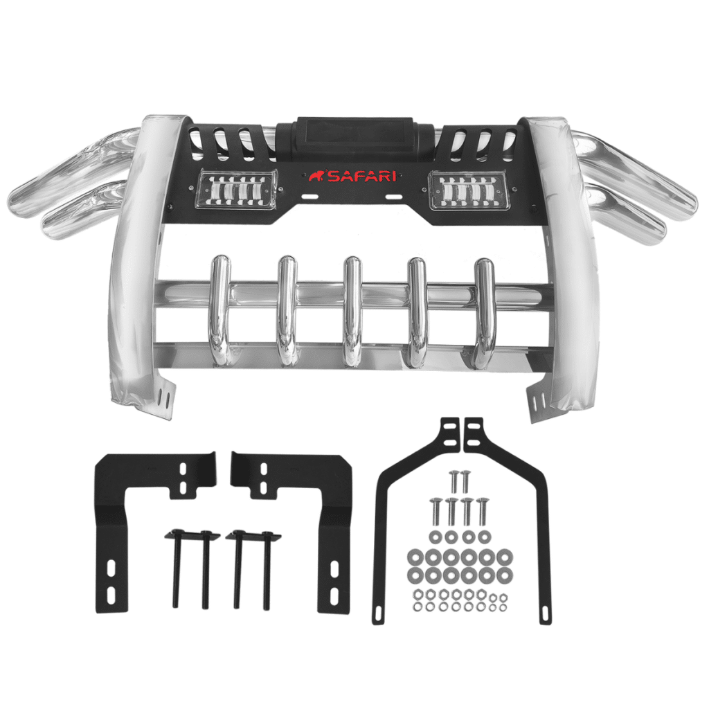 DEFENSA ACERO INOX NEGRO CON LUZ PARA HILUX REVO 8VA GENERACION 2016 EN ADELANTE  – S2-FB01L-S56