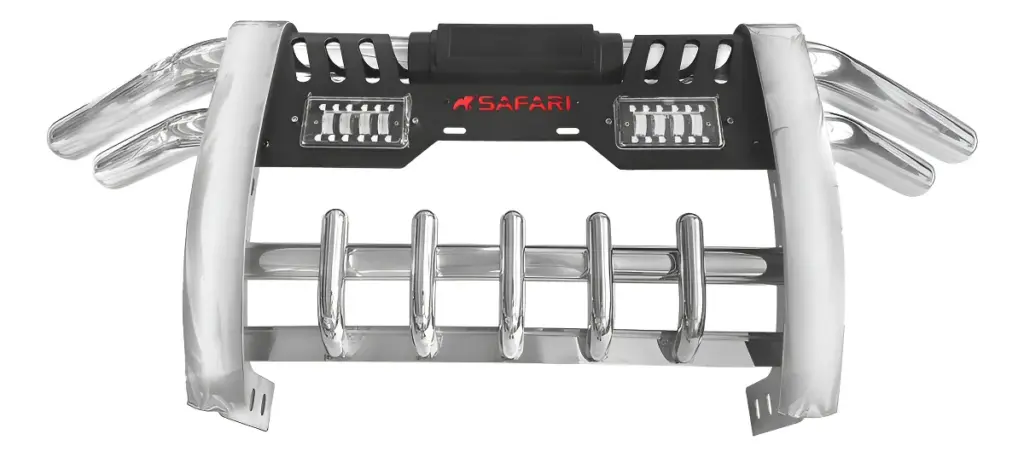 DEFENSA ACERO INOX NEGRO CON LUZ PARA FORD RANGER 4TA GENERACION 2020 EN ADELANTE – S2-FB01L-S75