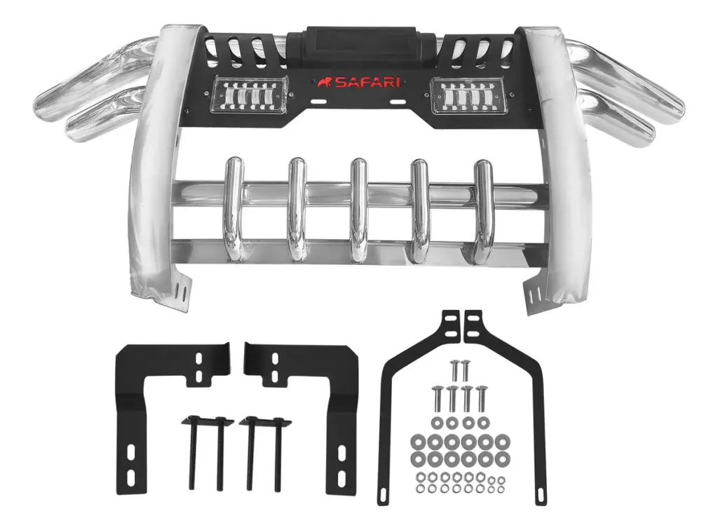 DEFENSA ACERO INOX NEGRO CON LUZ PARA FORD RANGER 4TA GENERACION 2020 EN ADELANTE – S2-FB01L-S75