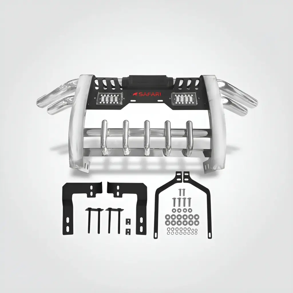 DEFENSA ACERO INOX NEGRO CON LUZ PARA FORD RANGER 4TA GENERACION 2020 EN ADELANTE – S2-FB01L-S75