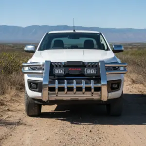 DEFENSA ACERO INOX NEGRO CON LUZ PARA FORD RANGER 4TA GENERACION 2020 EN ADELANTE - S2-FB01L-S75