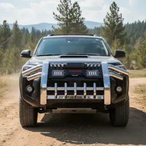 DEFENSA ACERO INOXIDABLE NEGRO CON LUZ PARA CHEVROLET COLORADO 2021 EN ADELANTE - S2-FB01L-S85