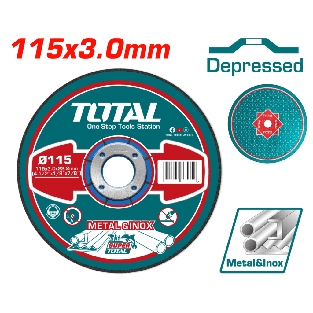 10 DISCOS ABRASIVO/CORTE 4.5″ METAL 115×3.0x22.2MM C:DEPR TOTAL- TAC2211152