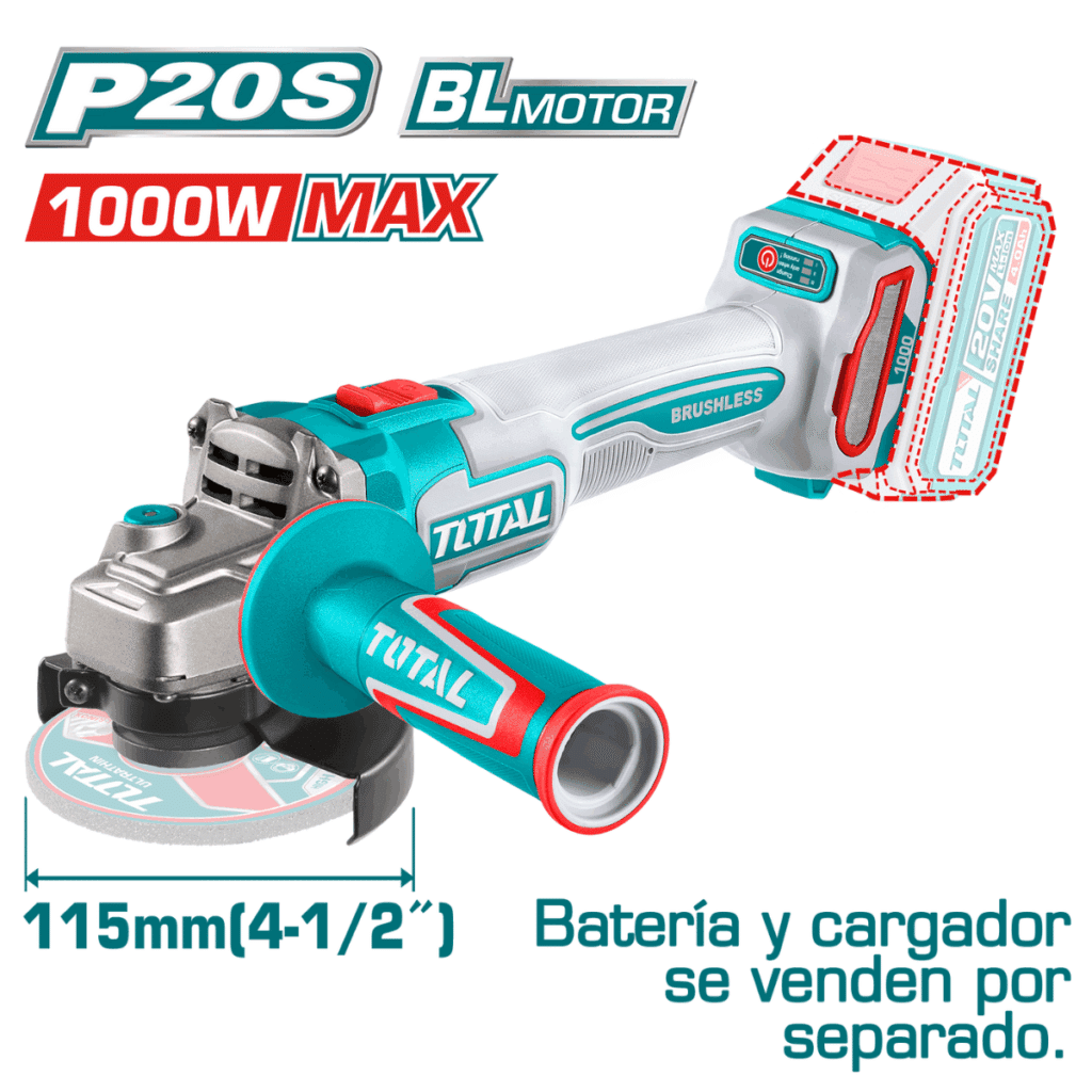 AMOLADORA  4.5” 1000W/MAX 20V BRUSHLESS 3000-9000PRM 115MM M14 1000W/MAX INDUSTRIAL – TAGLI27153