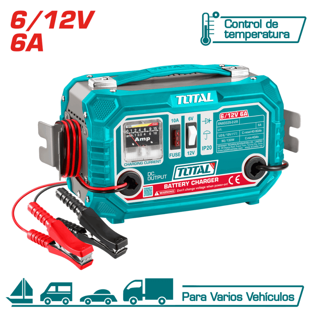 CARGADOR DE BATERIA 220V 06/12V 6A CAP:40-90AH AIS.H TOTAL- TBC1501