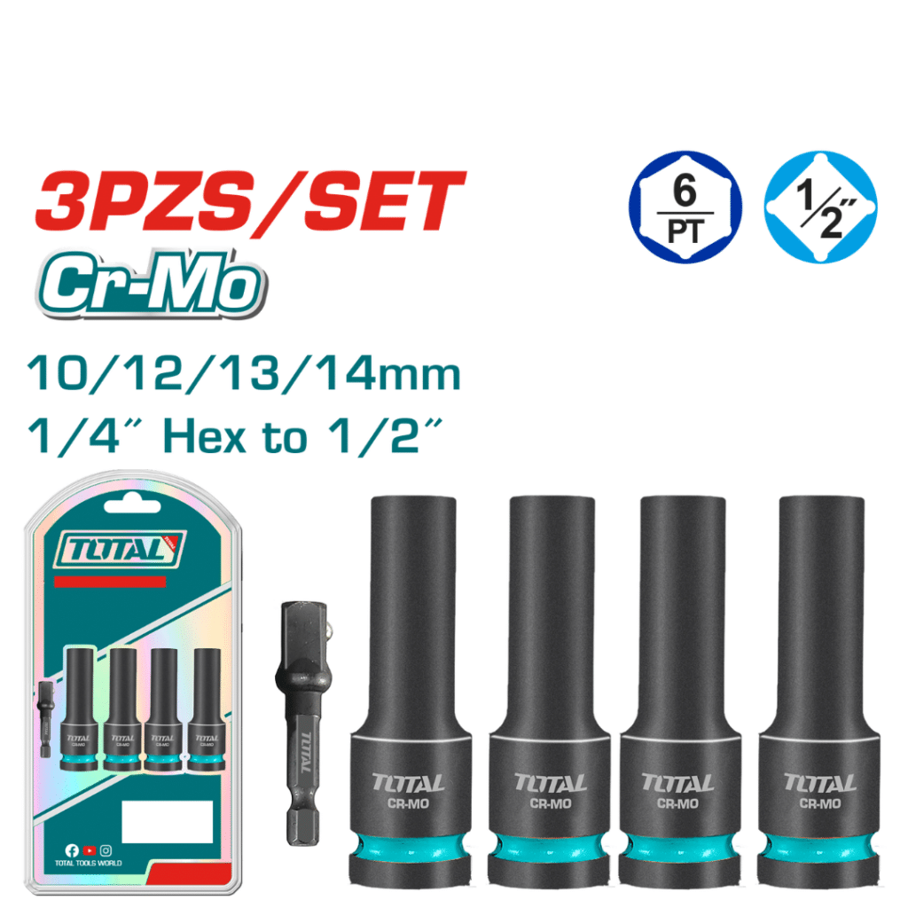 SET DADOS IMPACTO LARGOS 5PCS CR-MO 10/12/13/14 + ADAPTADOR 1/4 HEX – THKISD12052L
