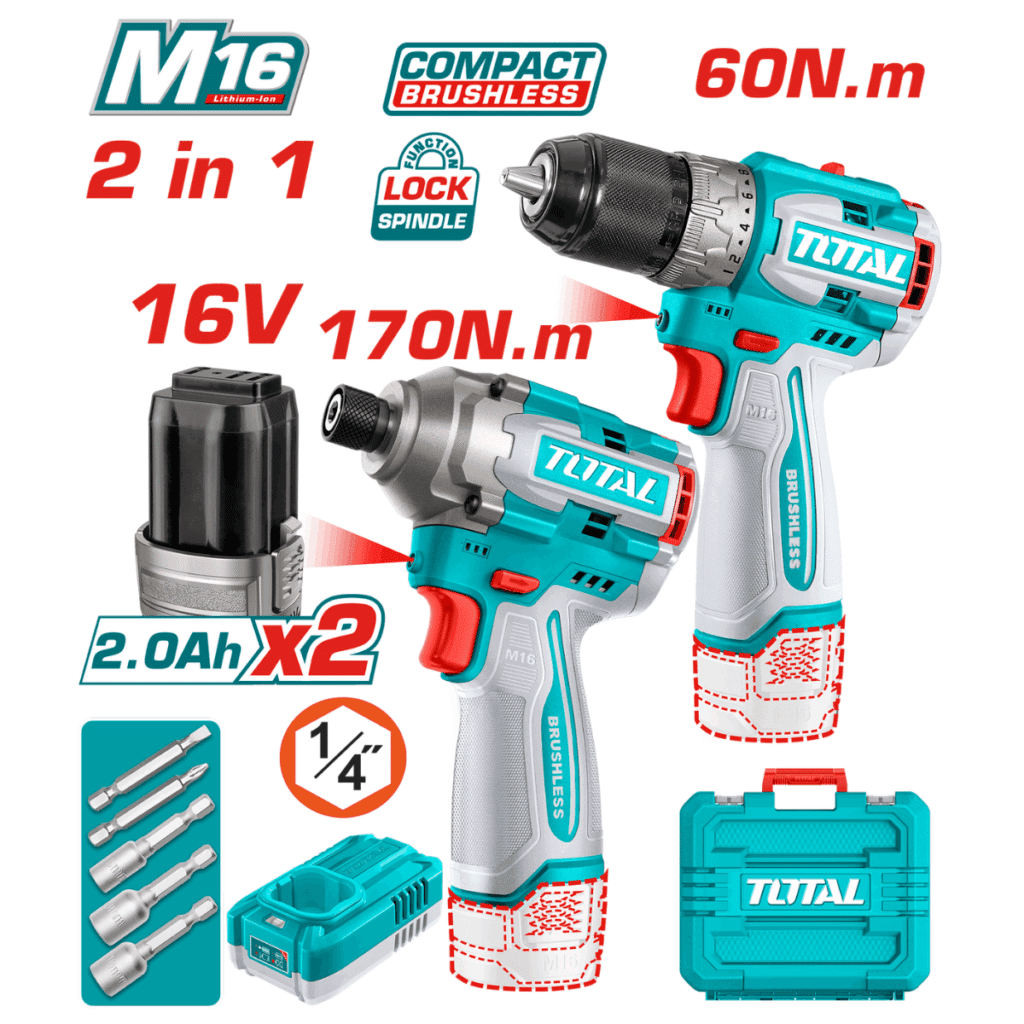COMBO 2 EN 1  TALADRO 12V 60NM + ATORNILLADOR IMPACTO 170NM 2X2.0AH + ACC – TOSLI240968