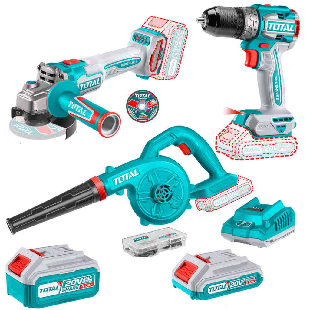 COMBO 3 EN 1 TALADRO 60NM + AMOLADORA 1000W + SOPLADORA 1X2.0AH + 1X4.0AH + ACC INDUSTRIAL – TOSLI241192