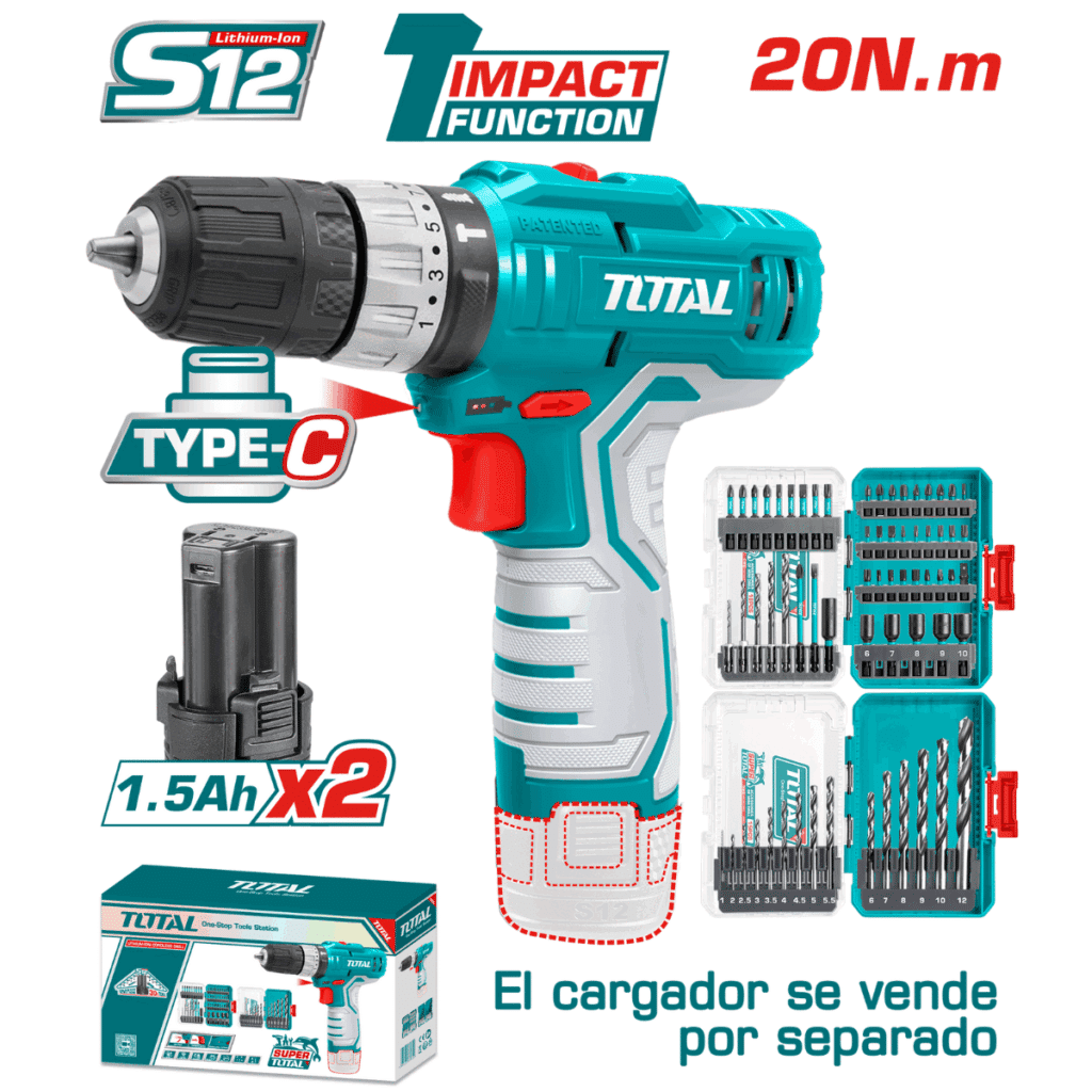 COMBO 2 EN 1 TALADRO TIPO C 20NM 2X1.5AH + SET BROCAS INDUSTRIAL – TOSLI241197
