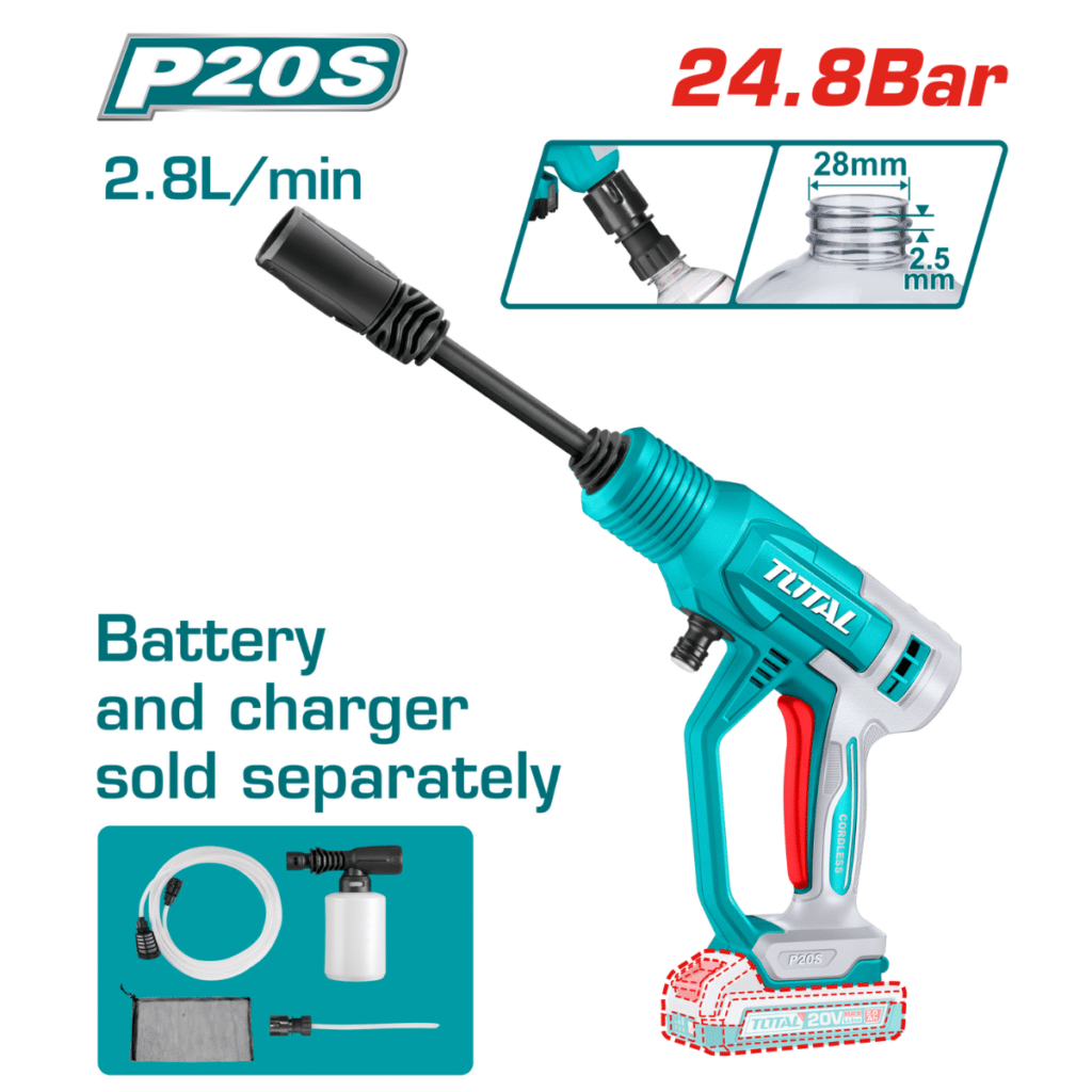 LAVADORA PRESION LI-ION 20V 24.8BAR 2.8L/MIN + ACC TOTAL- TPWLI2036