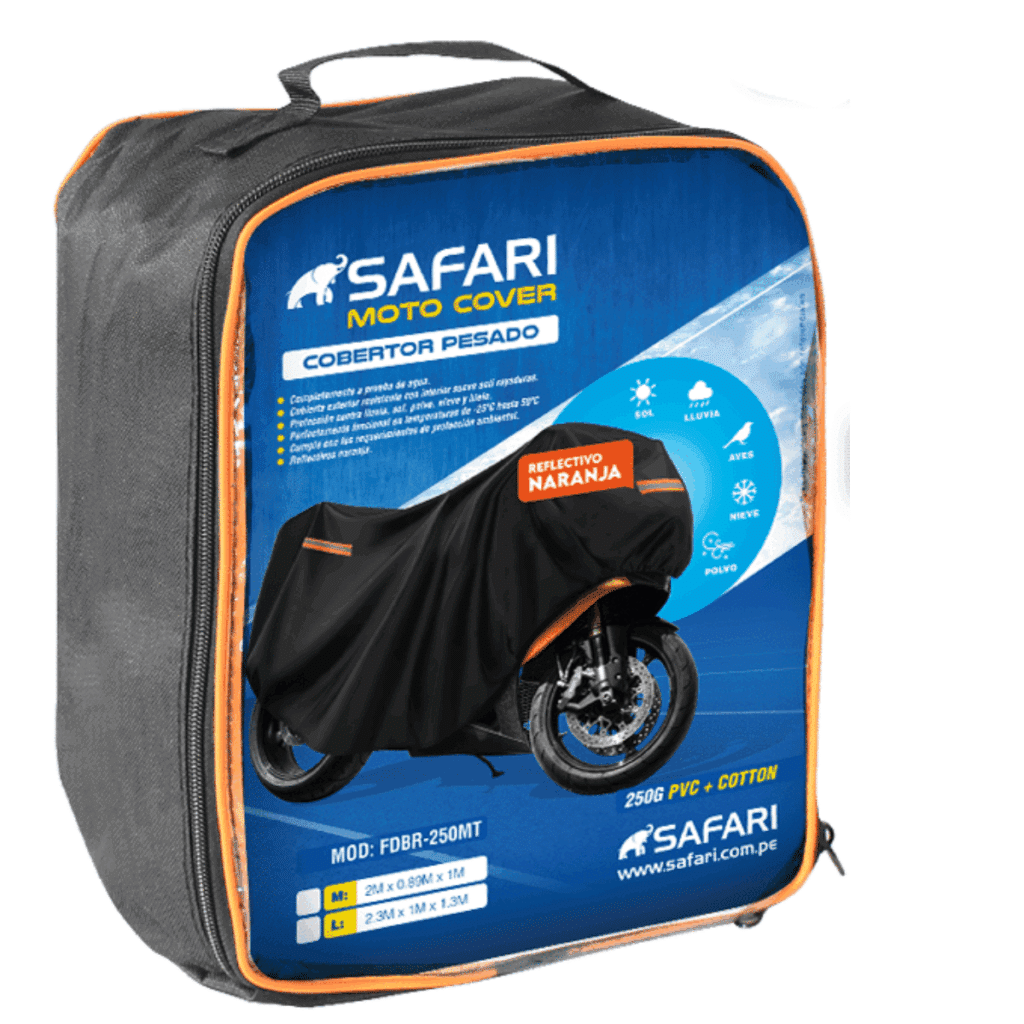 COBERTOR NEGRO PESADO 250GPV+COTTON P/MOTO REFL/NARANJA – L – FDBR-250MT-L
