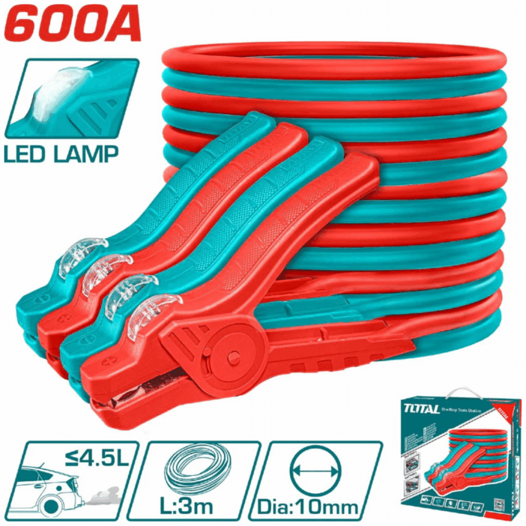 CABLE EMERGENCIA PARA BATERÍAS CON LAMPARA LED. CORRIENTE 600 AMP. 3 MTS  TOTAL- PBCA16008L