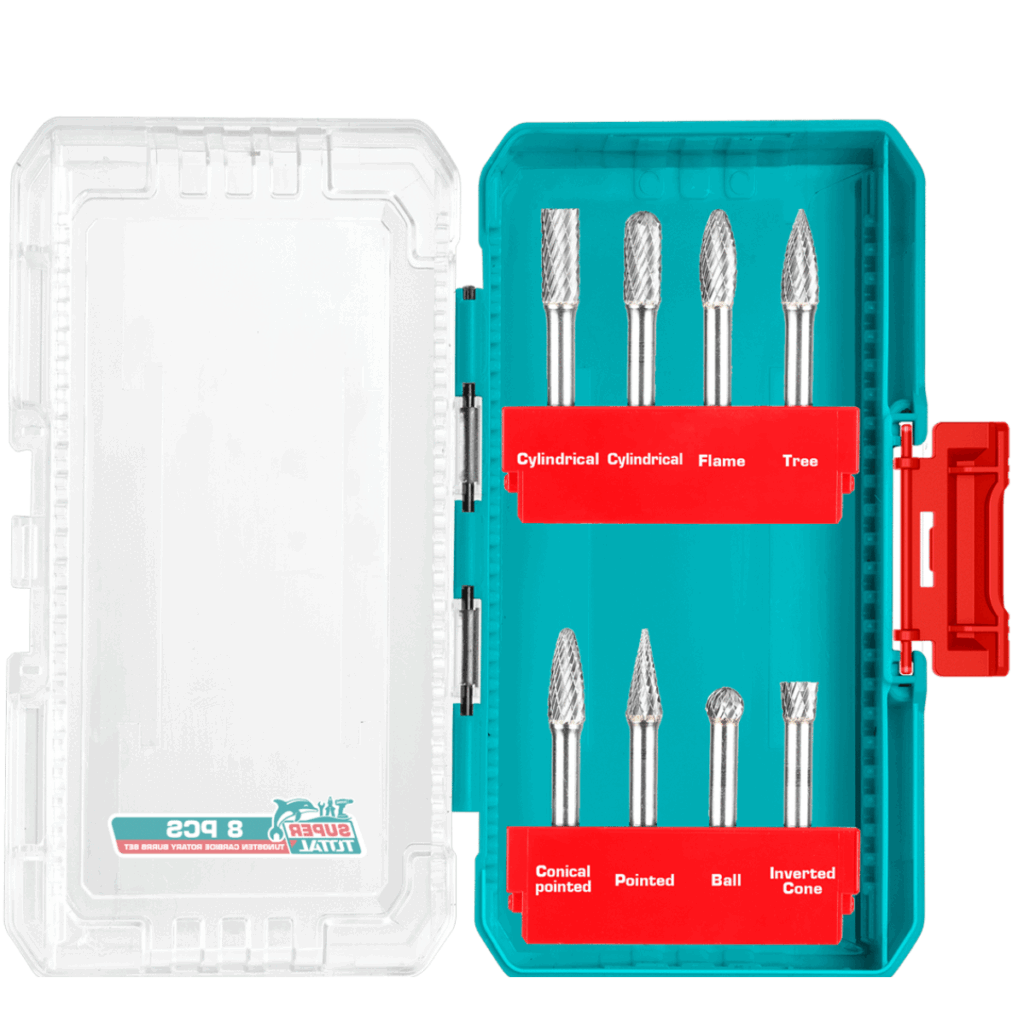 SET FRESAS DE CARBURO DE TUNGSTENO 8PCS 6MM + ESTUCHE INDUSTRIAL TOTAL- TACSDL10801