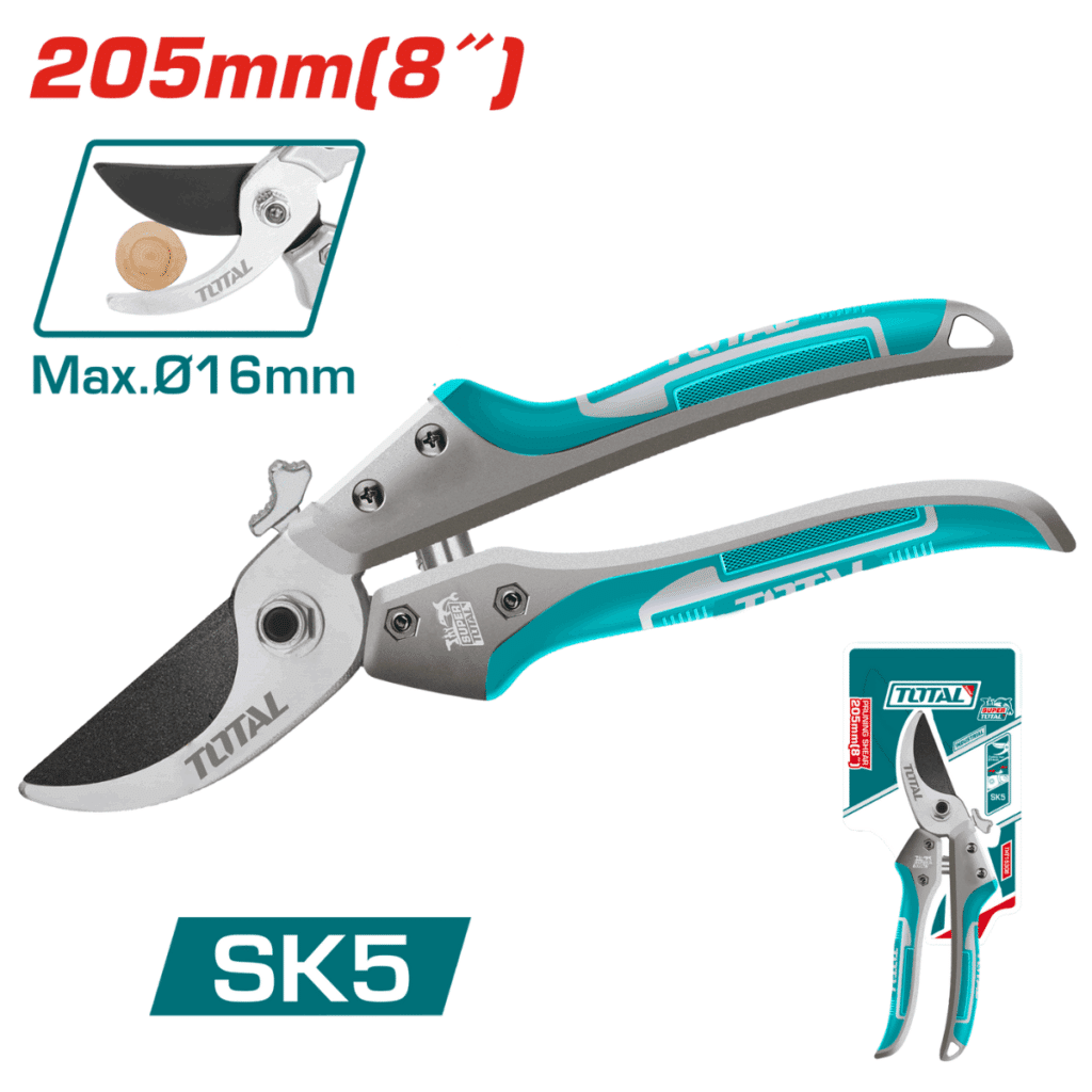 TIJERA DE PODAR 8» 205MM HQ MANGO TPR ALUMINIO CORTE 16MM PROFESIONAL  TOTAL- THT15308