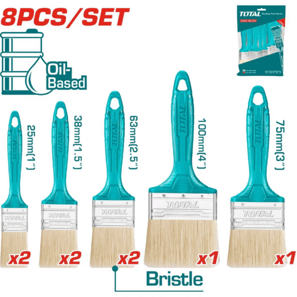 SET BROCHAS 8PCS 1-4 PULG P/PINTURA BASE DE ACEITE  TOTAL- THT8450801