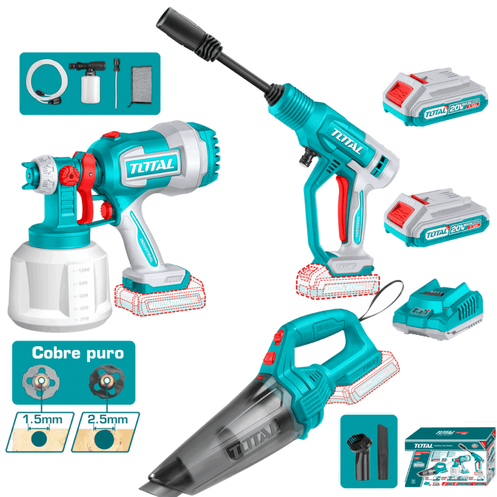 COMBO 3 EN 1 PISTOLA PINTAR + LAVADORA + ASPIRADORA 2X2.0AH + ACC EDIC. – TOSLI230522