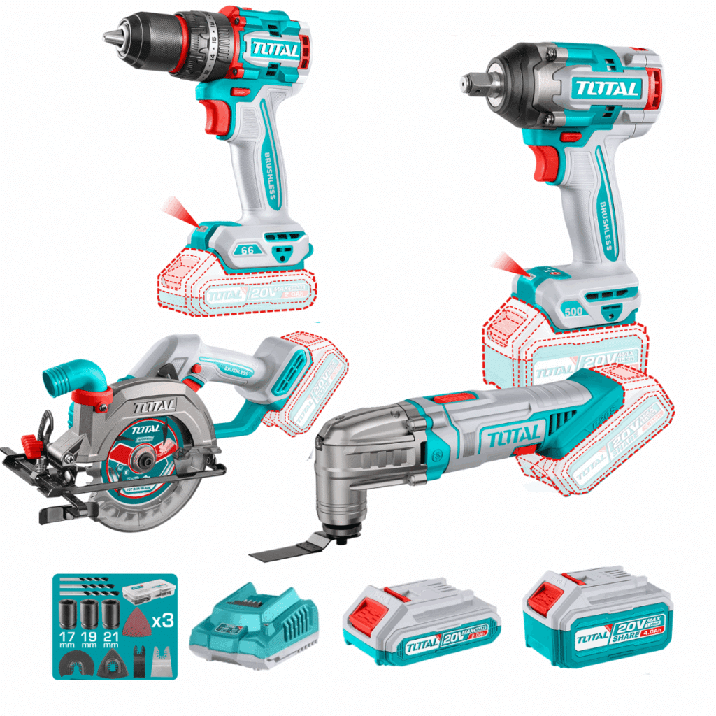 COMBO 4 EN 1 TALADRO + LLAVE IMPACTO + MULTI HERRAMIENTAS + SIERRA 1X2.0AH + 1X4.0AH INDUSTRIAL EDIC.LIMITADA – TOSLI241169