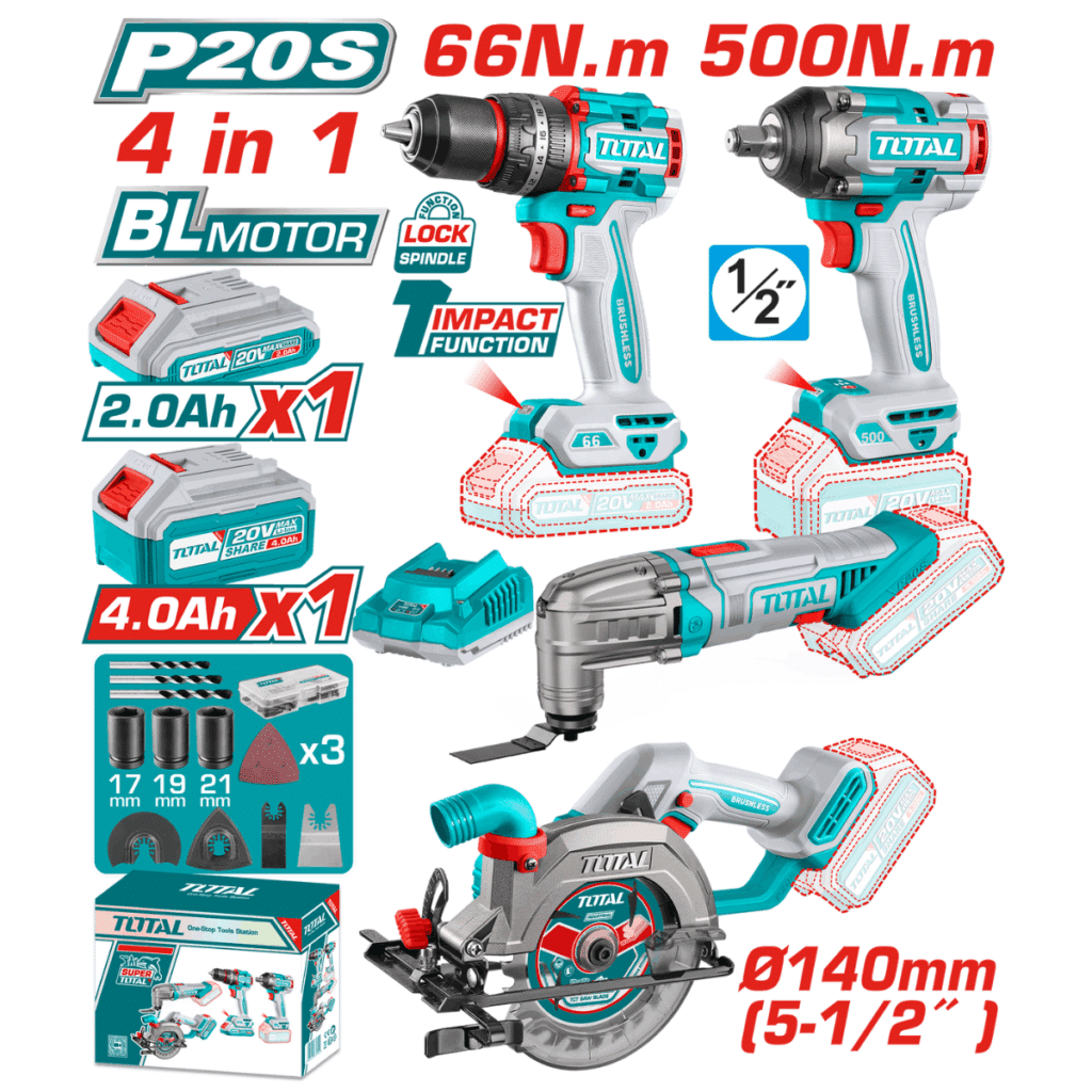COMBO 4 EN 1 TALADRO + LLAVE IMPACTO + MULTI HERRAMIENTAS + SIERRA 1X2.0AH + 1X4.0AH INDUSTRIAL EDIC.LIMITADA – TOSLI241169