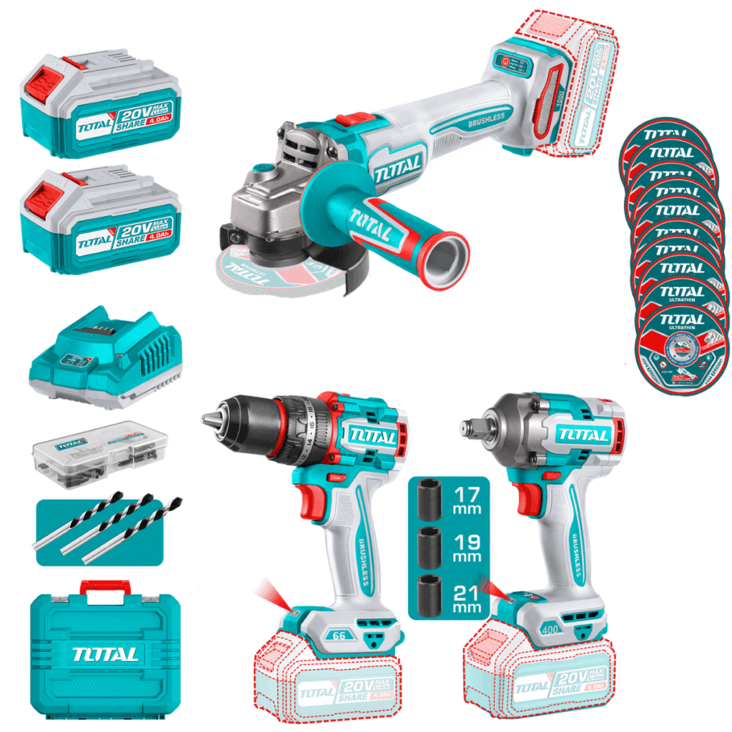 COMBO 3 EN 1 AMOLADORA + TALADRO + LLAVE DE IMPACTO 2X4.0AH + MALETIN INDU – TOSLI241291