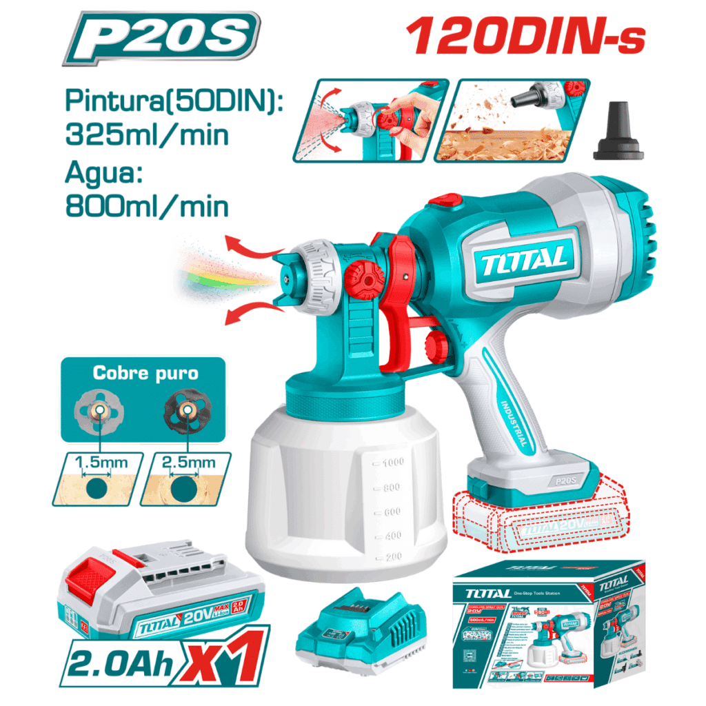 PISTOLA PINTAR 20V 800ML/MIN 120DIN-S CAP:1000ML 1X2.0AH TOTAL- TSGLI20042