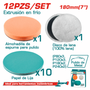 SET DISCOS DE PULIDO ALGODO+ESPUMA D:180MM 12PCS INDUSTRIAL TOTAL - TAC18012