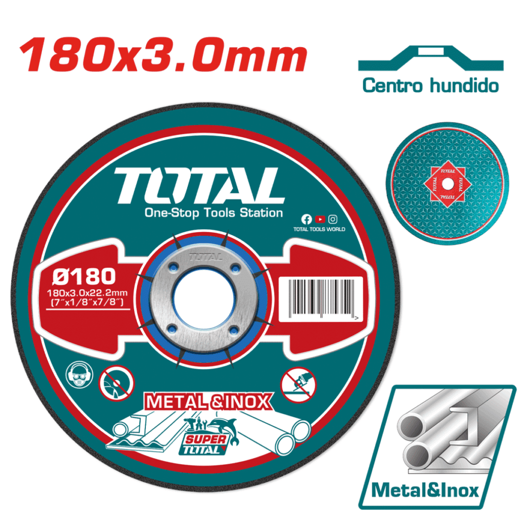DISCO ABRASIVO CORTE PARA METAL 7″ 180×3.0x22.2MM C:DEPR TOTAL- TAC2211801